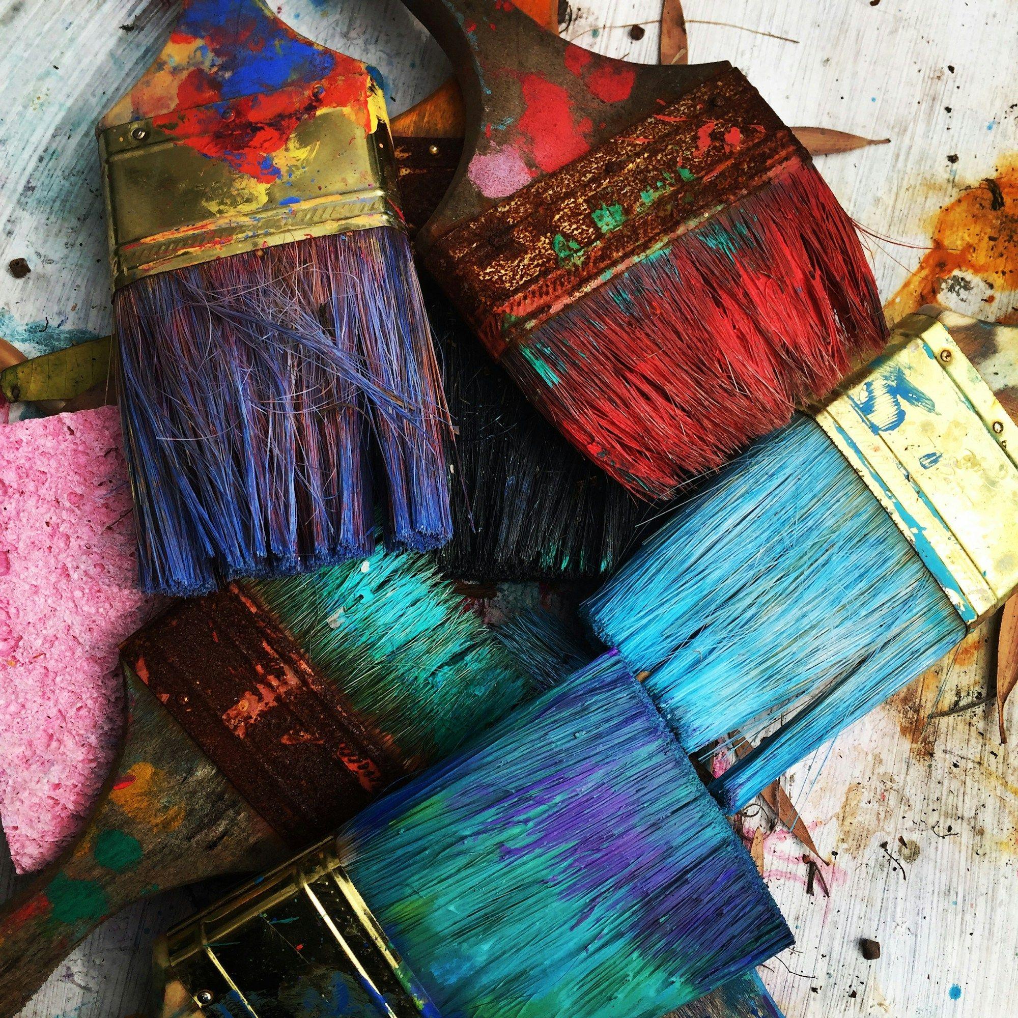 Tools and materials arranged in an artist studio