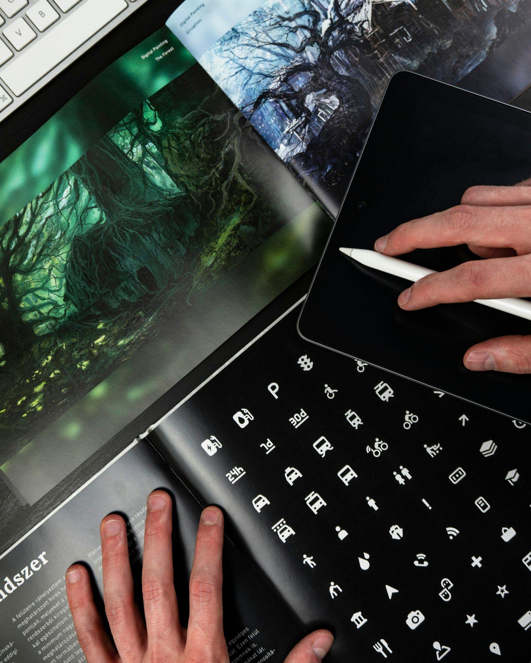 Printed graphic design material on a desk